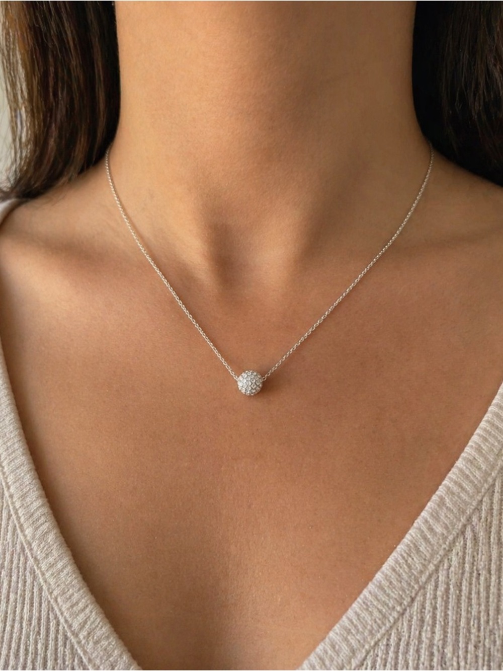 Delicate Pavé Ball Necklace in Silver